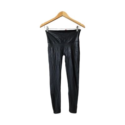 SPANX Faux Patent Leather Cropped Leggings LARGE Black