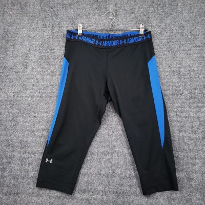 Under Armour Leggings Womens M Medium Black Blue Capri Workout Yoga Activewear