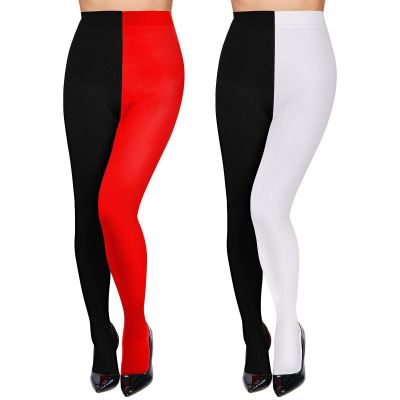 2 Pairs Halloween Tights Red Black White Two Toned Costume for Halloween Girl...