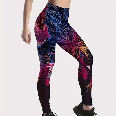 Black Multi Color Yoga Exercise Leggings Small