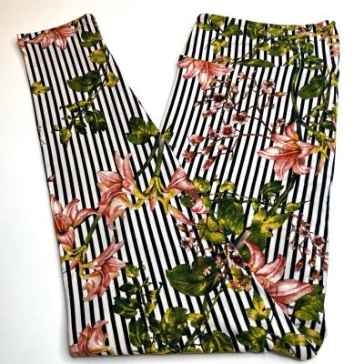 NEW LuLaRoe TC Leggings BLACK WHITE PINK Green LILY STRIPE  Line Romantic Flower