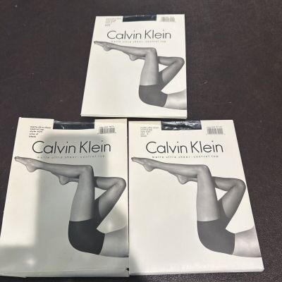 CALVIN KLEIN Pantyhose Black Sz D, 3 Pairs Hosiery Matte ULTRA Sheer Control Top