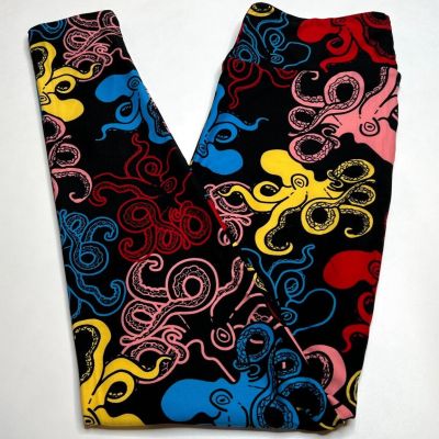 NEW LuLaRoe OS Leggings BLACK YELLOW BLUE Animal Nautical OCTOPUS KRAKEN Water