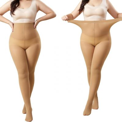 MOOCHI 2 Pairs Women's Plus Size Opaque Tights Control Top High Waist Ultra Soft