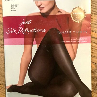 Sheer Tights Pantyhose Control Top Sheer Toe Nude Sz. CD Hanes Silk Reflections