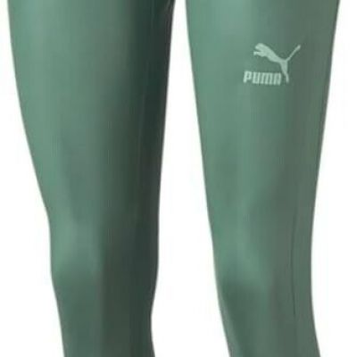 $45 PUMA Womens T7 High Waist Shiny Leggings | Deep Forest | Large