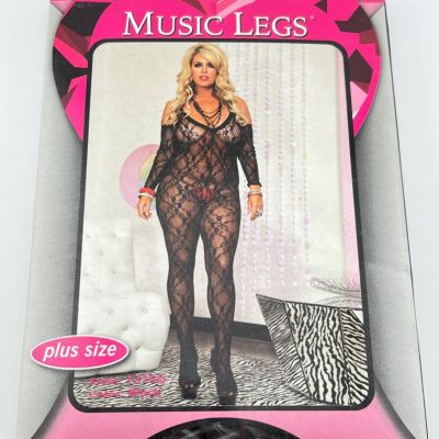 Music Legs Plus Size lace crotchless body stocking attached sleeves Rave Wear