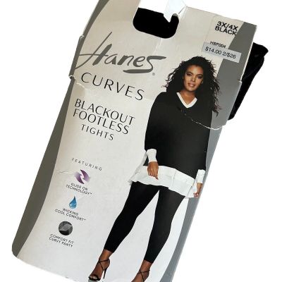 Hanes Curves Blackout Footless Tights Size 3X / 4X Black HSP004