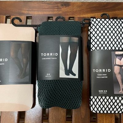 Torrid Women's Plus Size 3/4 Bulk lot of 3 Tights Black, Green & Sheer Beige NWT