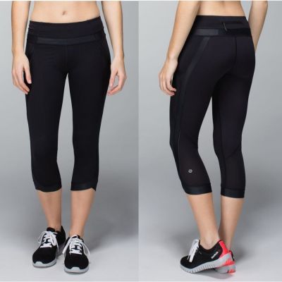 Lululemon Chase Me Crop II Leggings Black Workout Yoga Gym Size 12