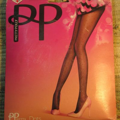 PRETTY POLLY Black Pin Spot Sheer Tights Collant Strumpfhose Pantys Pantyhose M