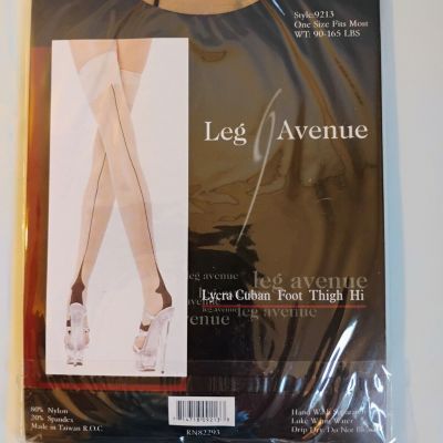 Leg Avenue 9213 Beige Lycra Cuban Foot Thigh-Hi Stockings One Size