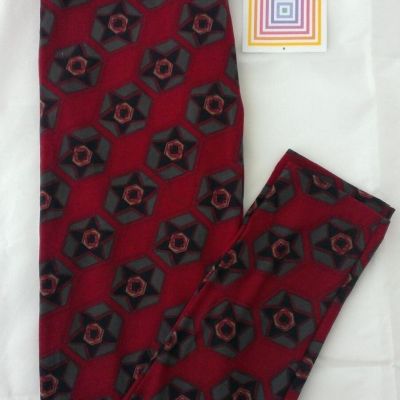 LuLaRoe Leggings OS Red Background Stars in Gray Green Hexagons