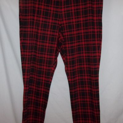 Talbots Soho Skinny Ankle Knit Leggings  Red Black Plaid Pull-On Pants Size 16