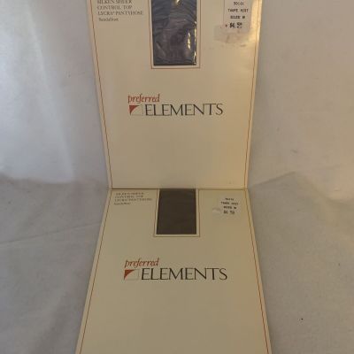 2 Preferred Elements Silken Sheer Control Top Lycra Pantyhose Taupe Mist Size B