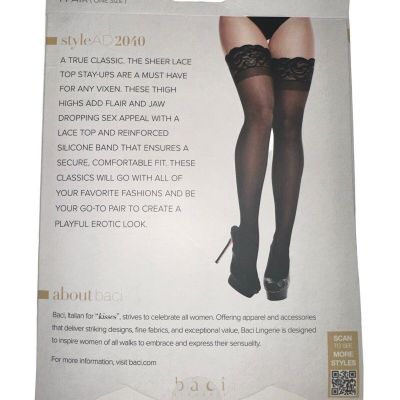 Baci Lace Top Sheer Opaque Back Thigh Highs Hosiery After Dark Lingerie NEW OS