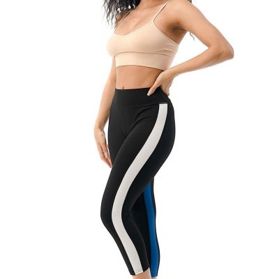 WOMEN'S HIGH WAIST WORKOUT CAPRI LEGGINGS STRIPED  RUNNING YOGA PANTS