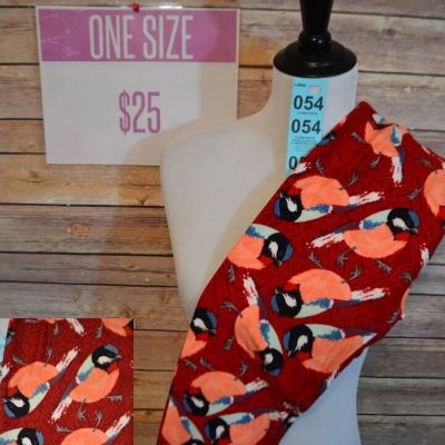 LLR One Size Leggings Blue/Black-Headed Sparrow w/Peach Underbelly on Deep Red