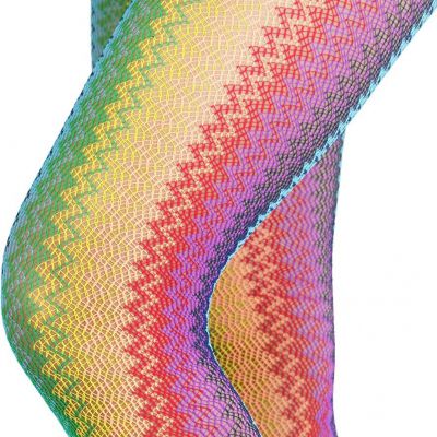 ToBeInStyle Women's Rainbow Multicolored Fishnet Novelty Tights Hosiery