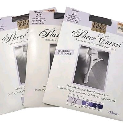 Sheer Caress Extra Sheer Supp Pantyhose 1 Ea Black Blue Brown Queen Short 3 Lot