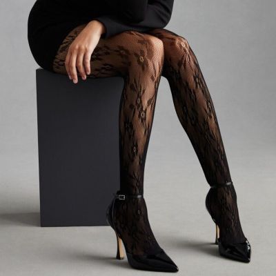 Anthropologie Black Lace Tights Size: 3X New Womens Plus NWT Floral