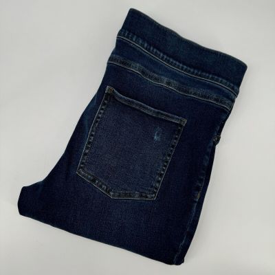 Spanx Jean-ish Ankle Leggings Womens Large Blue Stretch Denim Frayed