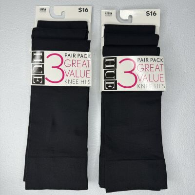 HUE 6 Pair Pack Black Opaque Knee Highs Womens One Size Fits Most NEW
