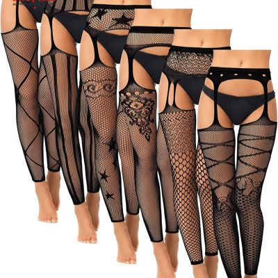 6 Pairs Women Fishnet Footless Tights High Waist Suspender Pantyhose Garter B..