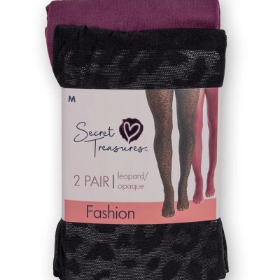 Secret Treasures Women's Wine Red Opaque & Black Leopard 2pk Tights SZ SMALL (C)