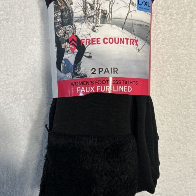 NEW - Free Country 2 Pair Women's Footless Tights Faux Fur- Lined L/XL