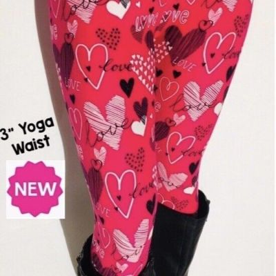 NEW TC Womens Pink Heart Leggings YOGA WAIST (Feels Soft as Lularoe)