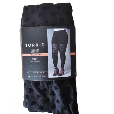 Torrid Black Heart Flocked Leggings Full Length Signature Waistband Sz 1/1X NWT