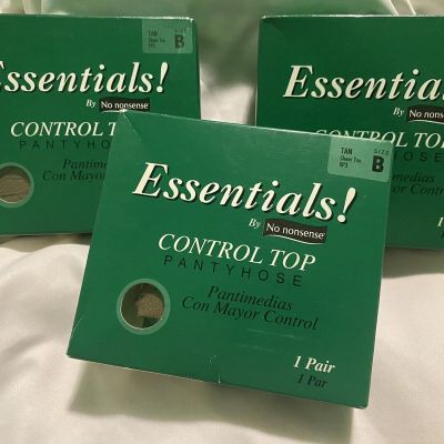 Essentials No Nonsense Control Top Pantyhose Tan Size B 3 pairs