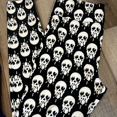 LuLaRoe HALLOWEEN TC SKULL Leggings FRIGHT NIGHT Black NEW Sz 12-18