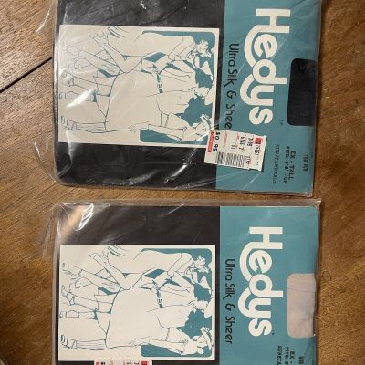 Hedys Vintage Silk & Sheer Control Top Pantyhose Size Ex Tall NOS Two Packs