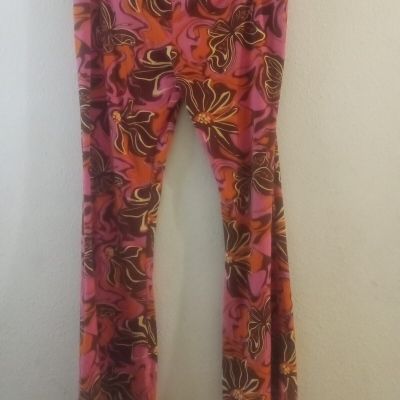 No Boundaries Womens XXXL (21) STRETCH LEGGINGS BELL BOTTOM FLORAL HIPPIE STYLE