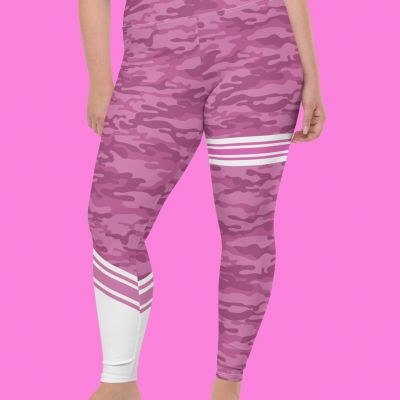 SHE REBEL - Pink Camo Leggings With Stripe - Plus Size