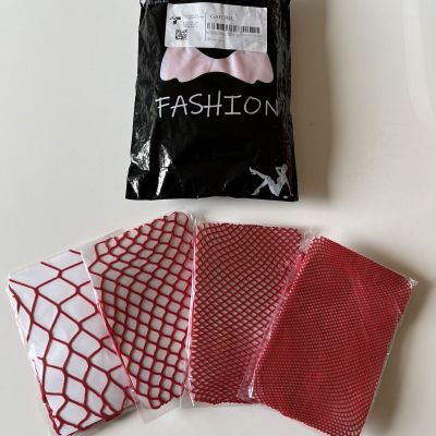 GARTOL High Waisted Fishnet Tights Stockings in Red Women One Size - 4 Pairs