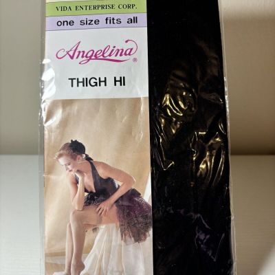 Angelina Thigh Highs Stockings - One Size Fits All 90-165lbs - Black