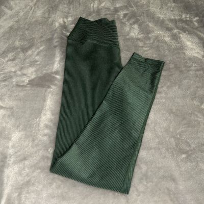 Aerie Offline Ribbed Shiny Cross Waist Emerald Green Leggings 7/8 Women’s Size M