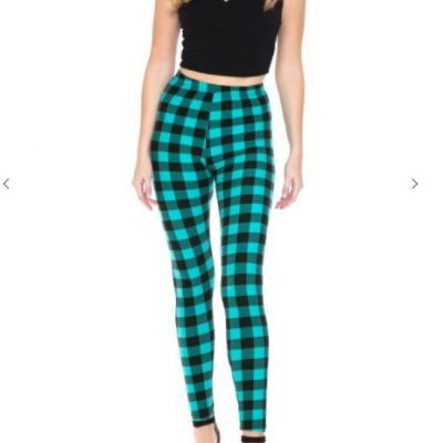 Plus Size Teal Lumberjack Plaid Leggings Fits Sizes 12-18 NWT