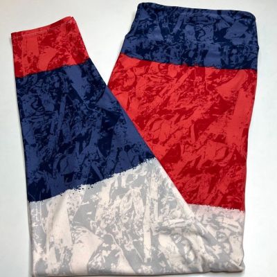 NEW LuLaRoe TC2 Leggings Blue Red White Stripe CRINKLE Abstract USA FLAG Patriot