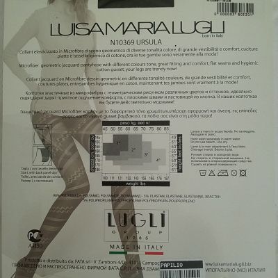 Luisa Maria Lugli Ursula Micro Black Geometric Patterned Tights Pantyhose Size S