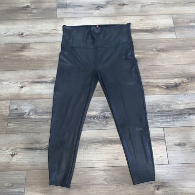 Spanx Ladies Size 3x Petite Shiny Black Legging Pants -EC