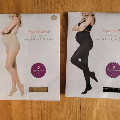 Ingrid & Isabel Maternity Sheer Hosiery Black/Nude Size S, 2-pack