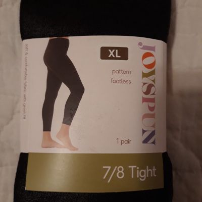 Joyspun XL Black 7/8 Crackle Leather Look Tights Poly Spandex NEW Larger Size