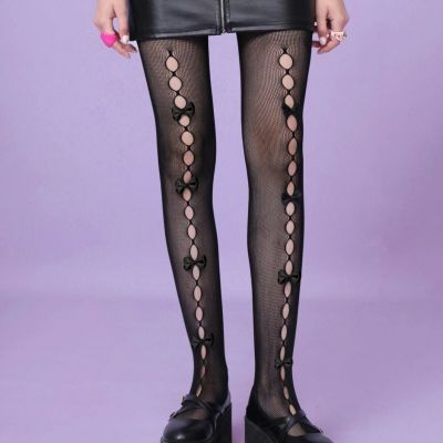 SHEIN X Hello Kitty and Friends Bow Decor Cut-Out Fishnet Tights One Size NWT