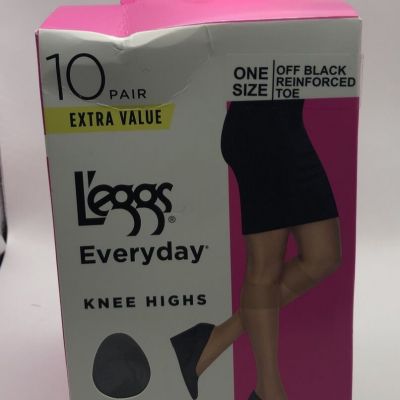 L'eggs Everyday Women's Nylon Knee Highs Sheer Toe Off Black 10 Pairs NEW