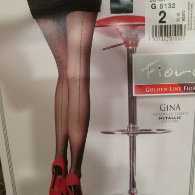 FIORE GINA BLACK W/ METALLIC BACKSEAM  TIGHTS PANTYHOSE  4 SIZES 2-3-4 AND XL