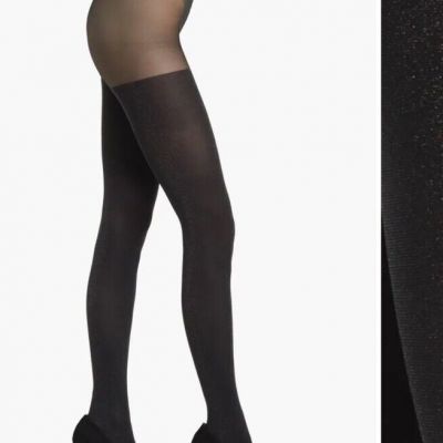 WOLFORD 14997 SHINY SHEER TIGHTS BLACK /PEWTER SIZE SMALL NWT